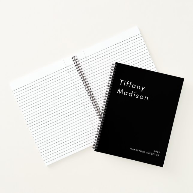 Minimal Monogram Black and White Custom Name Year Notebook (Inside)