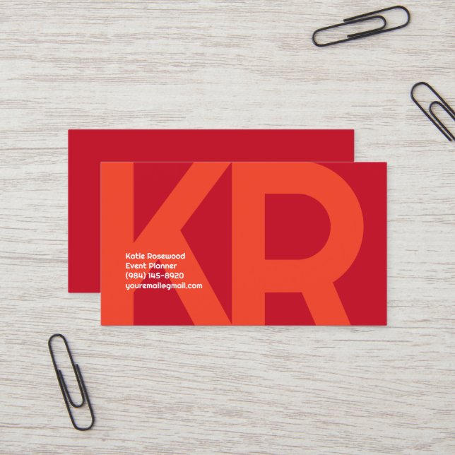 Minimal Monogram Bold Simple Retro Candy Red Business Card (Front/Back In Situ)