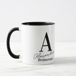 Minimal Monogram Bridesmaid Black and White Mug