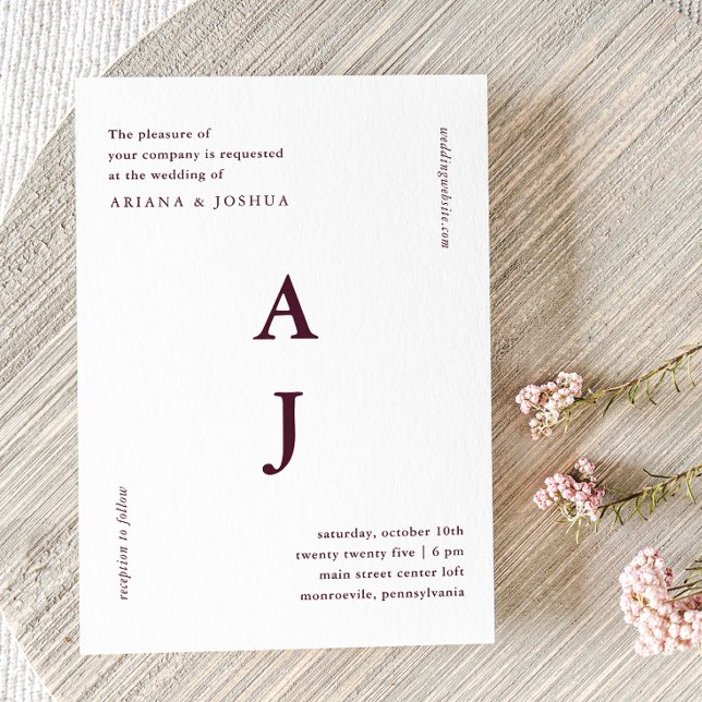 Minimal Monogram Burgundy Wedding Invitation (Creator Uploaded)
