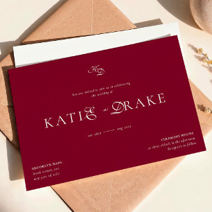 Minimal Monogram Deep Burgundy Script Wedding Invitation