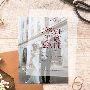 Minimal Monogram Deep Burgundy Script Wedding Vellum Invitations