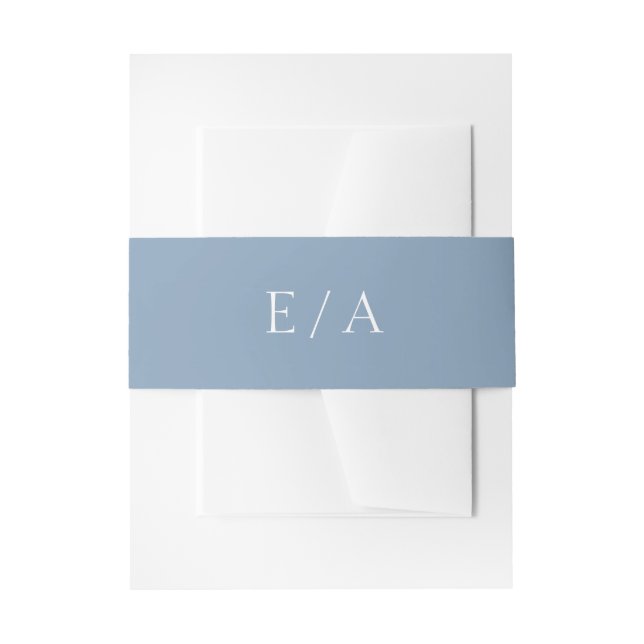 Minimal Monogram Dusty Blue Elegant Wedding Invitation Belly Band (Front Example)