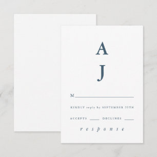 Minimal Monogram Dusty Blue Wedding RSVP Card