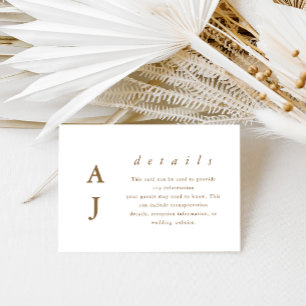 Minimal Monogram Golden Brown Wedding Detail Enclosure Card