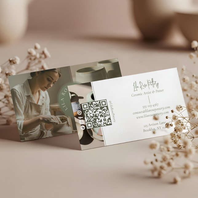 Minimal Monogram Hand Made Pottery Photo Collage Business Card (Minimal Monogram Hand Made Pottery Photo Collage Business Card)