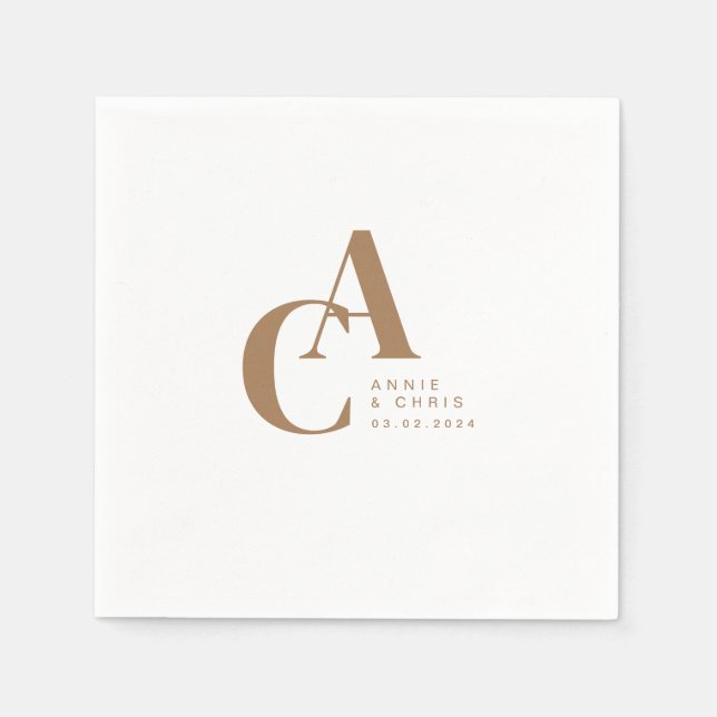Minimal, Monogram, Handwriting Font, Wedding Napkin (Front)