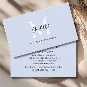 Minimal, Monogram, Handwriting, Lightblue Business Card
