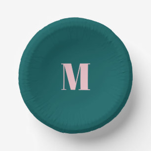 Minimal Monogram Inital Letter Green Pink Paper Plate