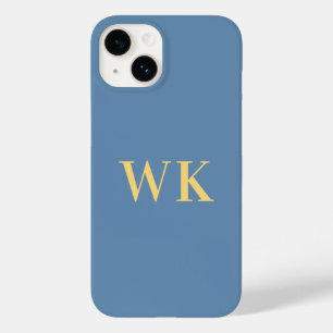 Minimal Monogram Initials Dusty Blue Gold Case-Mate iPhone 14 Case