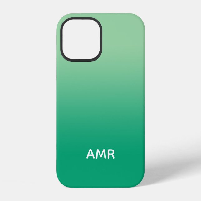 Minimal Monogram Light to Dark Green Gradient iPhone Case (Back)