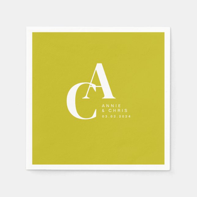 Minimal, Monogram, Limette, Wedding Napkin (Front)