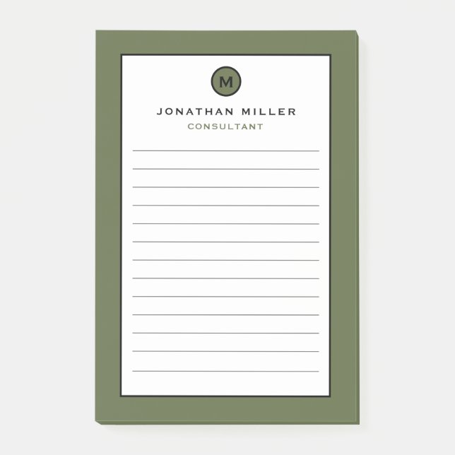 Minimal Monogram Lined Post-it Notes (Front)