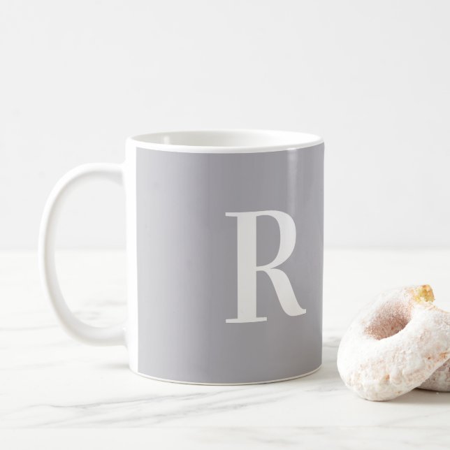 Minimal Monogram Modern Grey Coffee Mug (With Donut)