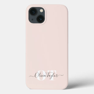 Minimal Monogram Modern Script Blush Personalised iPhone 13 Case