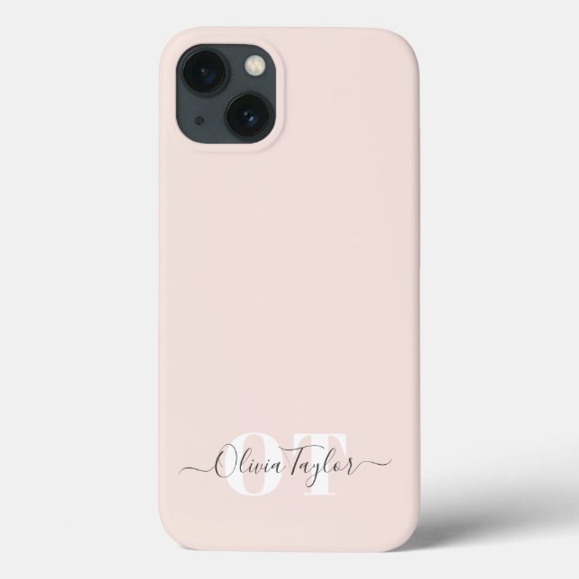 Minimal Monogram Modern Script Blush Personalised Case-Mate iPhone Case (Back)