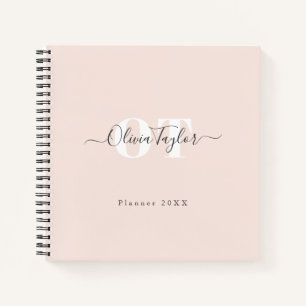 Minimal Monogram Modern Script Blush Personalised Notebook