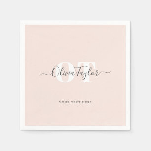 Minimal Monogram Modern Script Blush Personalized Napkin