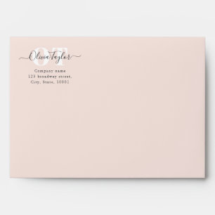 Minimal Monogram Modern Script Blush Professional Envelope