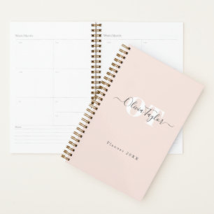 Minimal Monogram Modern Script Blush Professional Planner