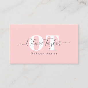Minimal Monogram Modern Script Pink Professional B Business Card