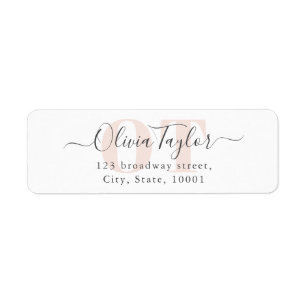 Minimal Monogram Modern Script Pink Return Address Return Address Label
