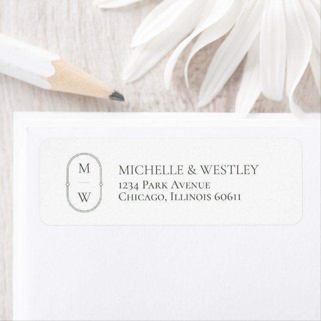 Minimal Monogram Moss Green Wedding Return Address Label (Insitu)