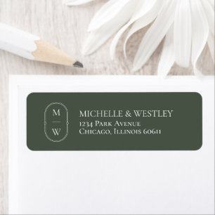 Minimal Monogram Moss Green Wedding Return Address Label