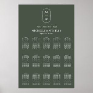 Minimal Monogram Moss Green Wedding Seating Chart