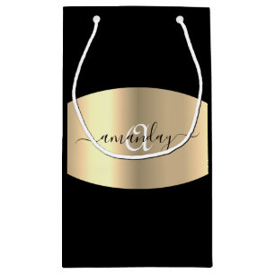 Minimal Monogram Name Gold Black Fashion Boutique Small Gift Bag