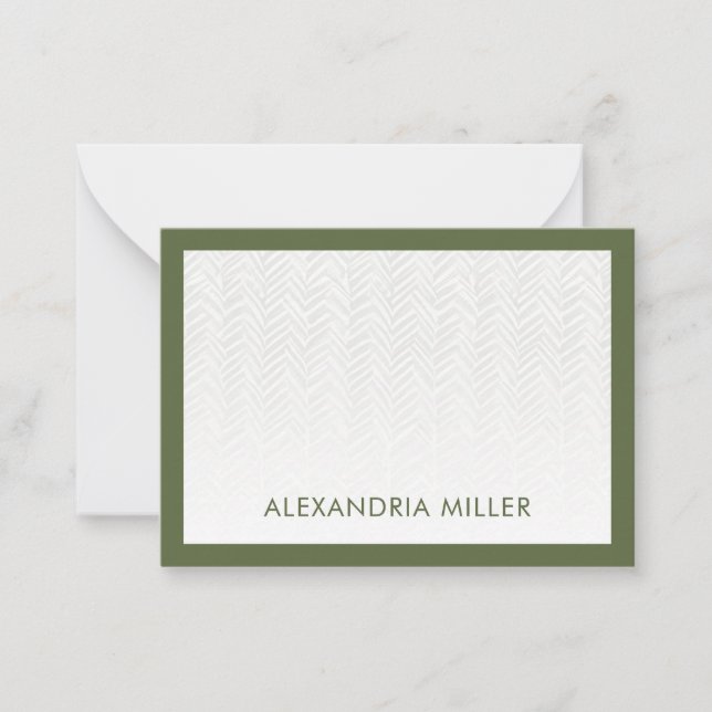 Minimal Monogram Name Herringbone Olive Card (Front)