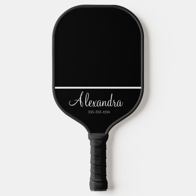 Minimal Monogram Name White and Black   Pickleball Paddle (Front)