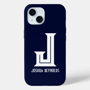 Minimal Monogram Navy Blue iPhone 15 Case
