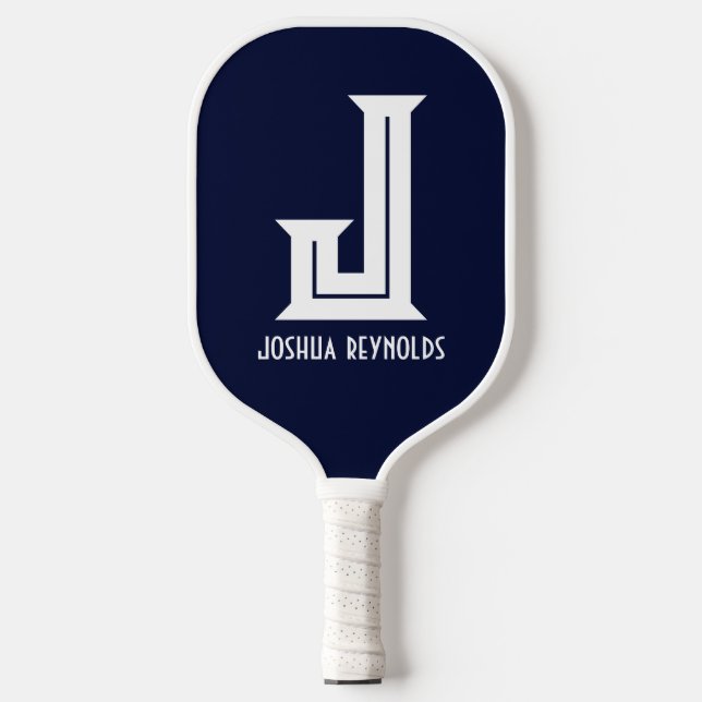 Minimal Monogram Navy Blue Pickleball Paddle (Front)