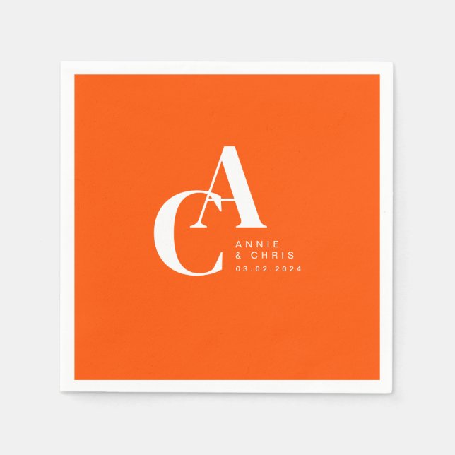 Minimal, Monogram, Orange, Wedding Napkin (Front)