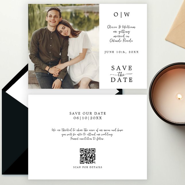 Minimal Monogram Photo QR Save the Date (Creator Uploaded)