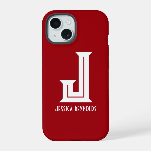 Minimal Monogram Red iPhone 15 Case (Back)