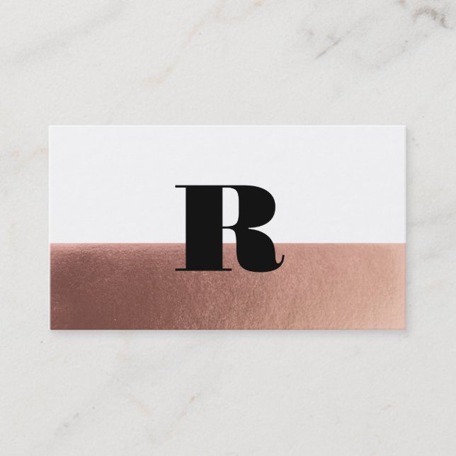 Minimal Monogram Rose Gold Black Business Card (Front)