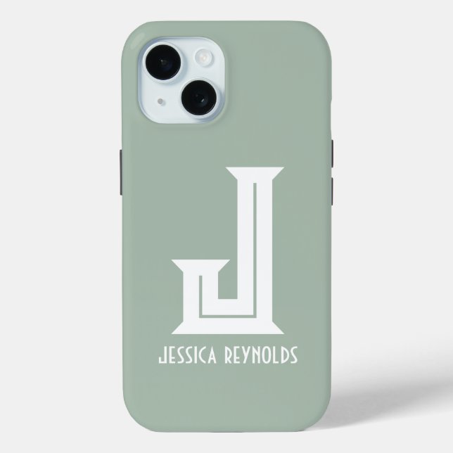 Minimal Monogram Sage Green Case-Mate iPhone Case (Back)