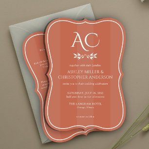 Minimal Monogram Striped Copper All-in-One Wedding Invitation