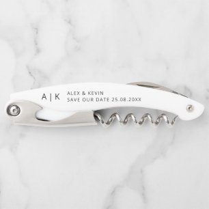 Minimal Monogram Unique Save the Date Invitation Corkscrew