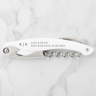 Minimal Monogram Unique Save the Date Invitation Corkscrew