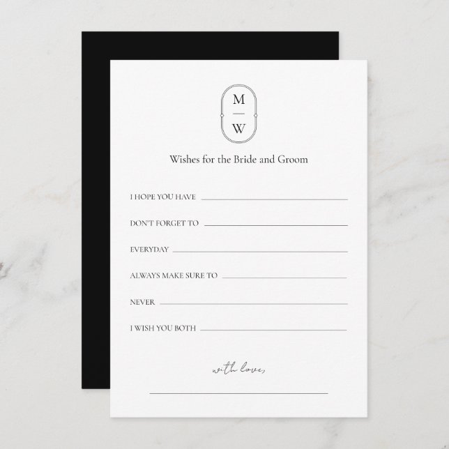 Minimal Monogram Wedding Wishes For Bride & Groom Advice Card (Front/Back)