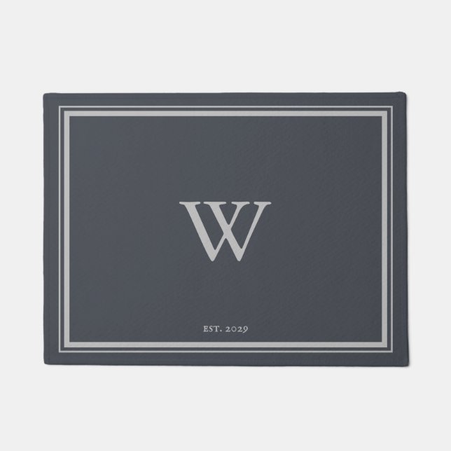 Minimal Monogram Welcome Anchor Grey | Silver Doormat (Front)