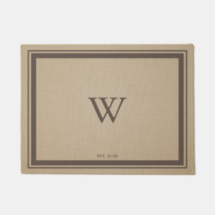 Minimal Monogram Welcome   Brown Border Doormat