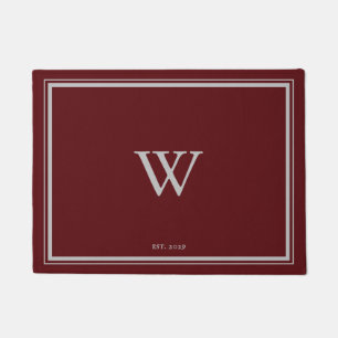 Minimal Monogram Welcome Maroon Red   Grey Doormat