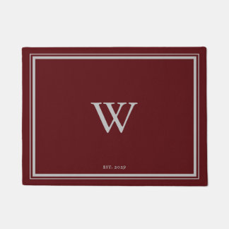 Minimal Monogram Welcome Maroon Red | Grey Doormat