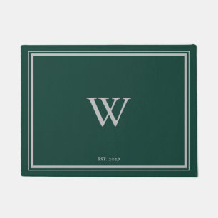 Minimal Monogram Welcome Pine Green Grey Doormat