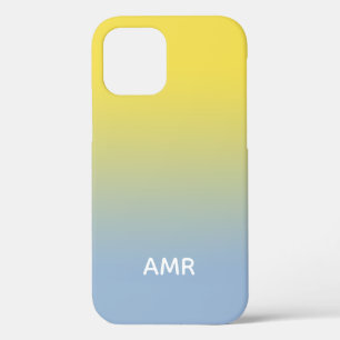 Minimal Monogram Yellow to Light Blue Gradient iPhone 12 Case
