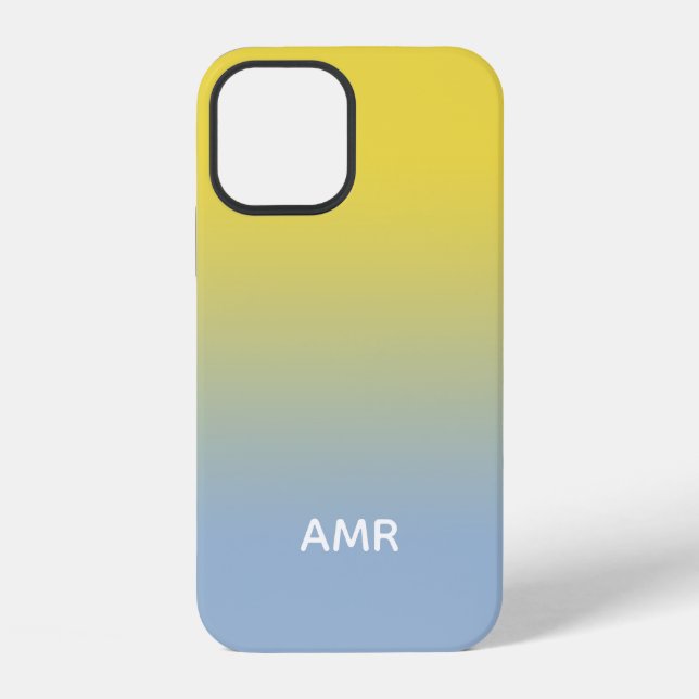 Minimal Monogram Yellow to Light Blue Gradient iPhone Case (Back)